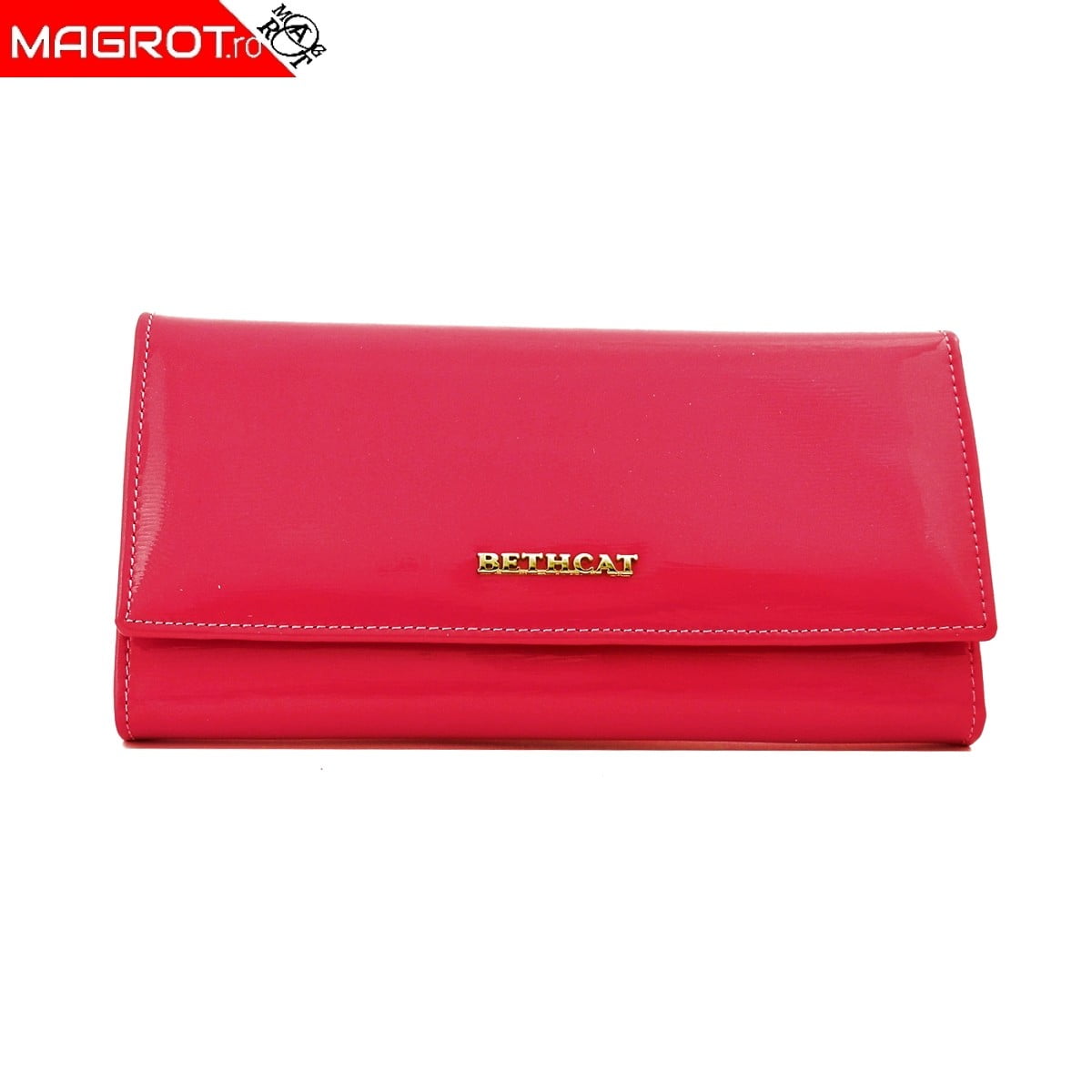 Portofel din piele naturala lacuita, roz fucsia , de dama, Beth cat BC51