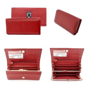Portofel de dama, din piele naturala, rosu, Hassion A01 Red, Magrot