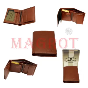 Portofel piele naturala maro ocru Gold Life original Magrot fara capsa Gold Life 13970