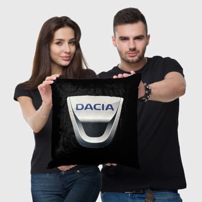 Perna personalizata cu sigla Dacia, Fata de perna si burduf detasabil 45 x 45, bumbac Magrot 20315 negru