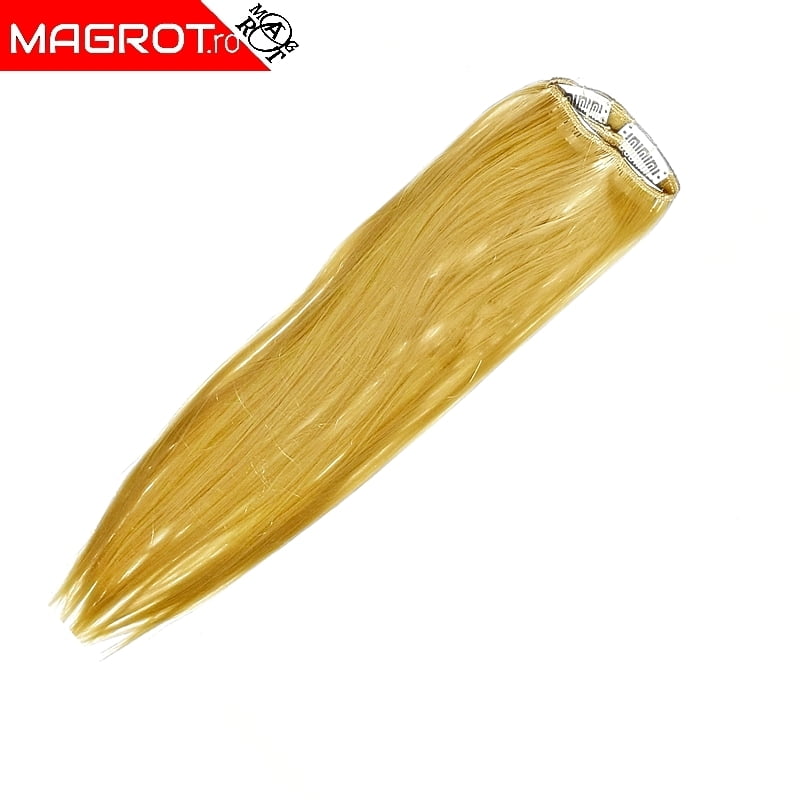 Extensie par clip on sintetic, blond auriu, 60 cm, 5 clipsuri, termorezistenta, Magrot htn-15