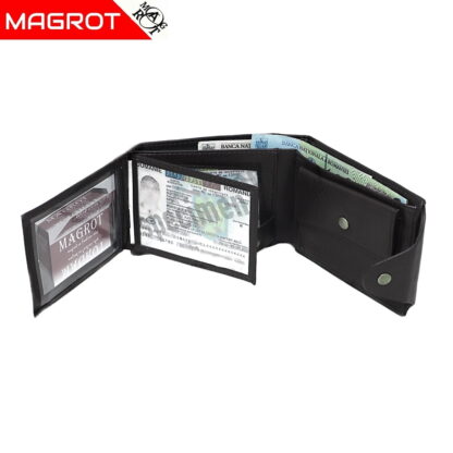 Portofel barbatesc, din piele, negru, inchidere cu capsa Magrot Shidai 853 - imagine 4