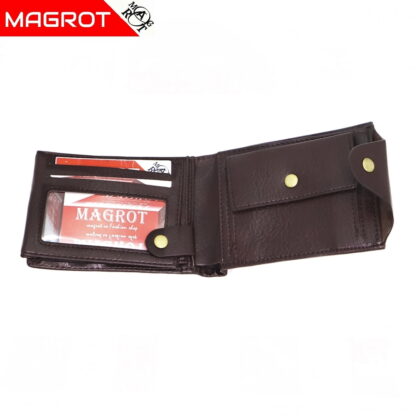 Portofel barbatesc, din piele, maro, inchidere cu capsa Magrot Shidai 853 - imagine 2