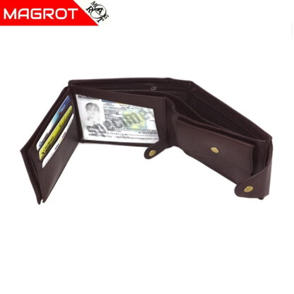 Portofel barbatesc, din piele, maro, inchidere cu capsa Magrot Shidai 853 - imagine 3