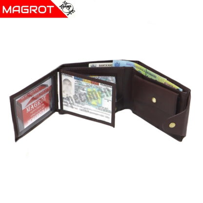 Portofel barbatesc, din piele, maro, inchidere cu capsa Magrot Shidai 853 - imagine 4