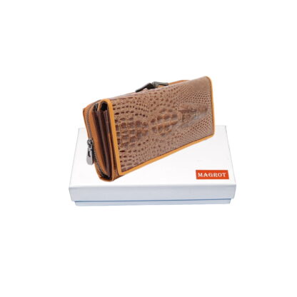 Portofel din Piele Naturală Lăcuită maro cu Model 3D Aligator  - Magrot 20244