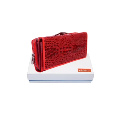 Portofel dama din Piele Naturală Lăcuită rosu cu Model 3D Aligator -  Magrot 20249
