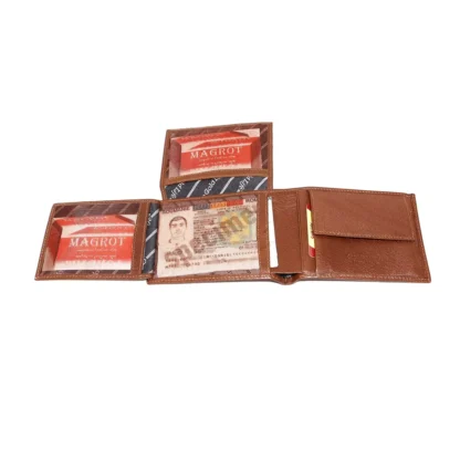 Portofel din piele naturala, maro coniac, slim fara capsa gold life, Magrot 20203 - imagine 4
