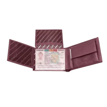 Portofel din piele naturala, visiniu, slim fara capsa gold life, Magrot 20197 - imagine 5