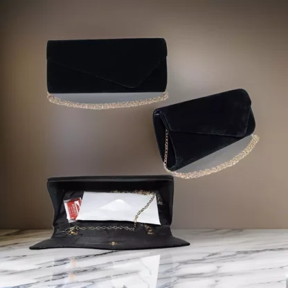 Geanta plic de seara, pentru ocazii si petreceri, negru, catifea, 26 x 12 cm, Magrot 20442 - imagine 3