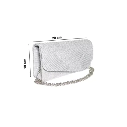 Geanta plic seara mic pentru ocazii si petreceri, argintiu sclipitor, 20 x 10 cm, Magrot 20457