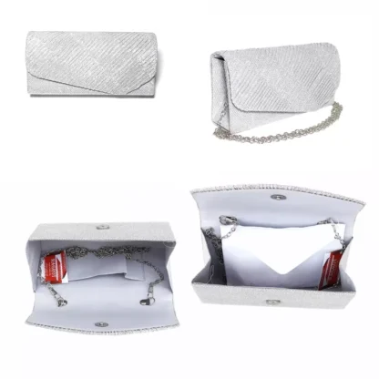 Geanta plic seara mic pentru ocazii si petreceri, argintiu sclipitor, 20 x 10 cm, Magrot 20457