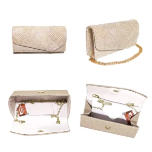 Geanta plic seara mic pentru ocazii si petreceri, bej sclipitor, 20 x 10 cm, Magrot 20460 megastyle