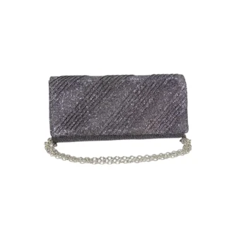 Geanta plic seara, gri, 20 x 10 cm, model dungi oblice in relief cu sclipici, Magrot 24026 Megastyle