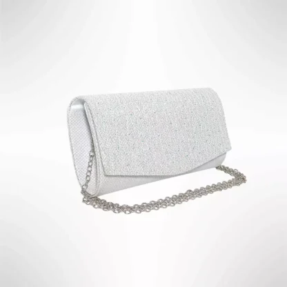 Geanta plic seara pentru ocazii si petreceri, alb, sclipici verde, mic, 20 x 10 cm, Magrot 24017 Megastyle
