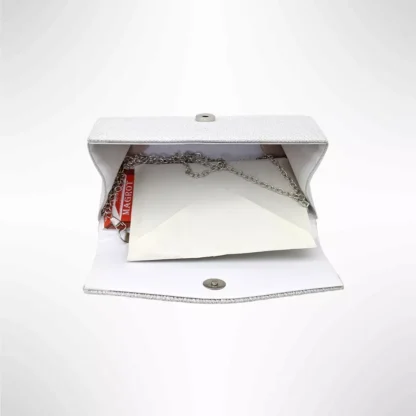 Geanta plic seara pentru ocazii si petreceri, alb, sclipici verde, mic, 20 x 10 cm, Magrot 24017 Megastyle