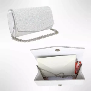 Geanta plic seara pentru ocazii si petreceri, alb, sclipici verde, mic, 20 x 10 cm, Magrot 24017 Megastyle 
