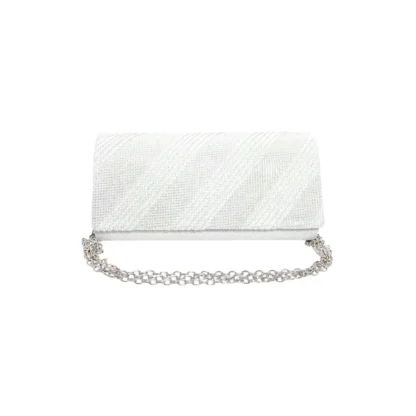 Geanta plic seara, alb, dungi oblice in relief cu sclipici, mic, 20 x 10 cm, Magrot 24024 Megastyle