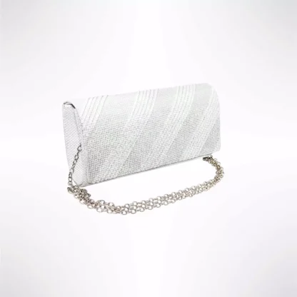 Geanta plic seara, alb, dungi oblice in relief cu sclipici, mic, 20 x 10 cm, Magrot 24024 Megastyle
