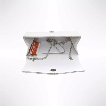 Geanta plic seara, alb, dungi oblice in relief cu sclipici, mic, 20 x 10 cm, Magrot 24024 Megastyle