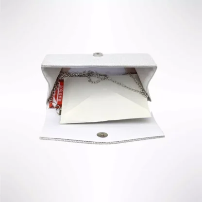 Geanta plic seara, alb, dungi oblice in relief cu sclipici, mic, 20 x 10 cm, Magrot 24024 Megastyle