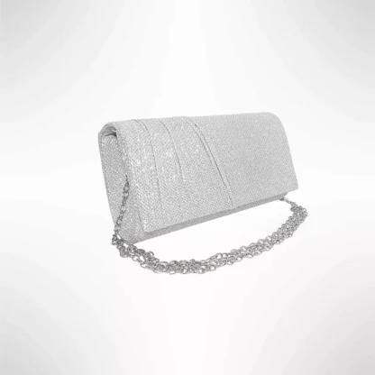 Geanta plic seara pentru ocazii si petreceri, argintiu, sclipici, mic, 20 x 10 cm, Magrot 24005 MEGASTYLE