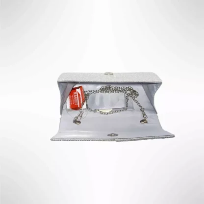 Geanta plic seara pentru ocazii si petreceri, argintiu, sclipici, mic, 20 x 10 cm, Magrot 24005 MEGASTYLE