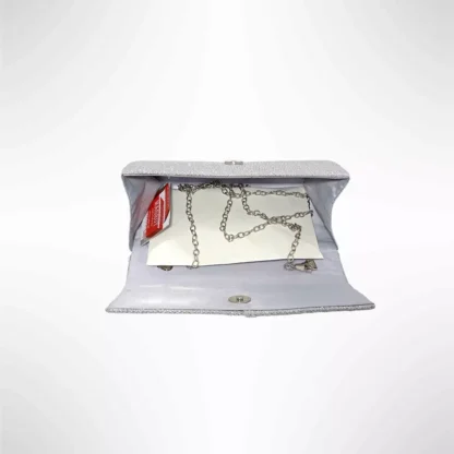 Geanta plic seara pentru ocazii si petreceri, argintiu, sclipici, mic, 20 x 10 cm, Magrot 24005 MEGASTYLE