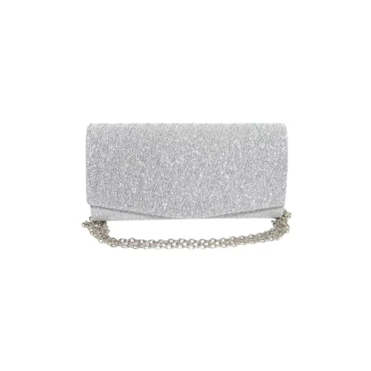 Geanta plic seara pentru ocazii si petreceri, argintiu, sclipici, mic, 20 x 10 cm, Magrot 24013 Megastyle