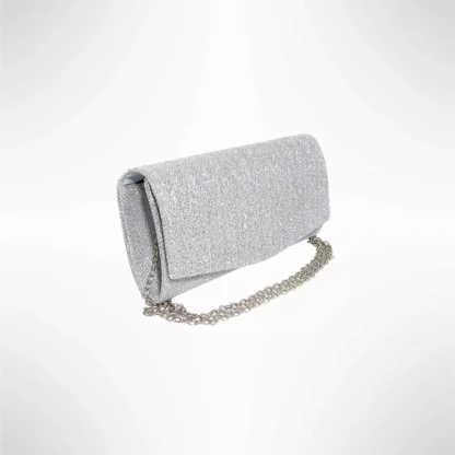 Geanta plic seara pentru ocazii si petreceri, argintiu, sclipici, mic, 20 x 10 cm, Magrot 24013 Megastyle