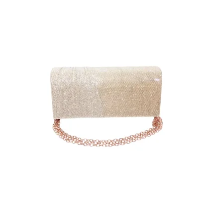 Geanta plic seara pentru ocazii si petreceri, bej, sclipici, mic, 20 x 10 cm, Magrot 24004 Champagne Megastyle