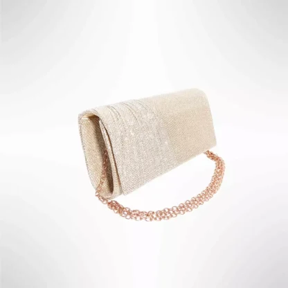 Geanta plic seara pentru ocazii si petreceri, bej, sclipici, mic, 20 x 10 cm, Magrot 24004 Champagne Megastyle