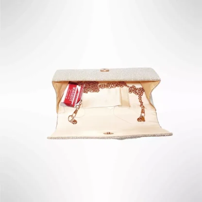 Geanta plic seara pentru ocazii si petreceri, bej, sclipici, mic, 20 x 10 cm, Magrot 24004 Champagne Megastyle
