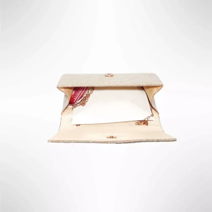 Geanta plic seara pentru ocazii si petreceri, bej, sclipici, mic, 20 x 10 cm, Magrot 24004 Champagne Megastyle