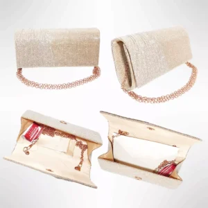 Geanta plic seara pentru ocazii si petreceri, bej, sclipici, mic, 20 x 10 cm, Magrot 24004 Champagne Megastyle