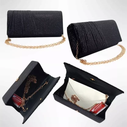 Geanta plic seara pentru ocazii si petreceri, negru, sclipici, mic, 20  x 10 cm, Magrot 24001 - imagine 5