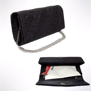 Geanta plic seara pentru ocazii si petreceri, negru, sclipici, mic, 20 x 10 cm, Magrot 24020 (1) Megastyle