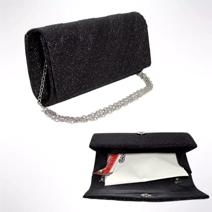 Geanta plic seara pentru ocazii si petreceri, negru, sclipici, mic, 20 x 10 cm, Magrot 24020 (1) Megastyle