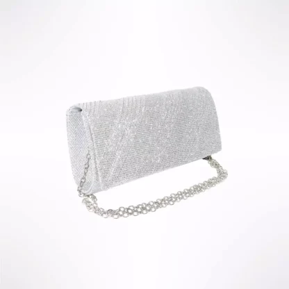 Geanta plic seara pentru ocazii si petreceri,argintiuj, sclipici, mic, 20 x 10 cm, Magrot 24022 Megastyle