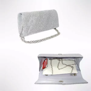 Geanta plic seara pentru ocazii si petreceri,argintiuj, sclipici, mic, 20 x 10 cm, Magrot 24022 Megastyle