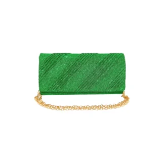Geanta plic seara, verde, dungi oblice in relief cu sclipici, mic, 20 x 10 cm, Magrot 24024 Megastyle