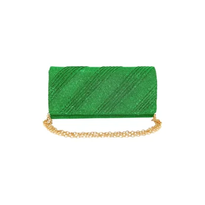 Geanta plic seara, verde, dungi oblice in relief cu sclipici, mic, 20 x 10 cm, Magrot 24024 Megastyle