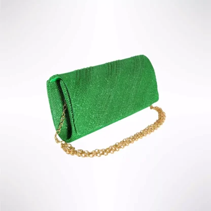 Geanta plic seara, verde, dungi oblice in relief cu sclipici, mic, 20 x 10 cm, Magrot 24024 Megastyle