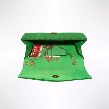 Geanta plic seara, verde, dungi oblice in relief cu sclipici, mic, 20 x 10 cm, Magrot 24024 Megastyle