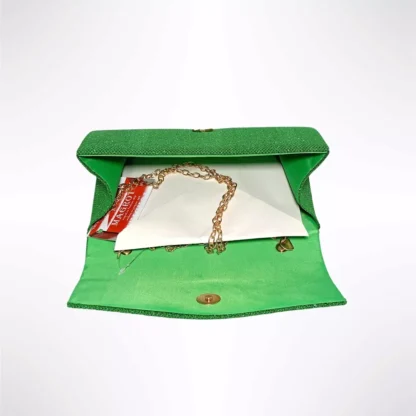 Geanta plic seara, verde, dungi oblice in relief cu sclipici, mic, 20 x 10 cm, Magrot 24024 Megastyle