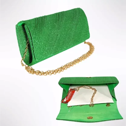 Geanta plic seara, verde, dungi oblice in relief cu sclipici, mic, 20 x 10 cm, Magrot 24024 Megastyle