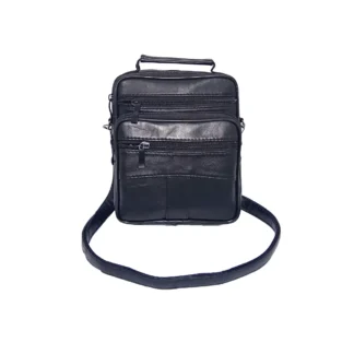 Borseta barbateasca pentru umar si mana, din piele naturala, neagra, 19 x16 cm, Magrot 24033