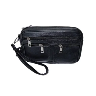 Borseta barbateasca, neagra, din piele naturala, maner detasabil de mana, compartiment principal 14 x 22, Magrot 24036 Megastyle