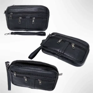 Borseta barbateasca neagra din piele naturala maner detasabil de mana compartiment principal 14 x 22 Magrot 24036 7 Megastyle