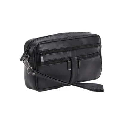 Borseta barbateasca, neagra, din piele naturala neteda, maner detasabil de mana compartiment principal 14 x 22, Magrot 24035 (1 Megastyle)